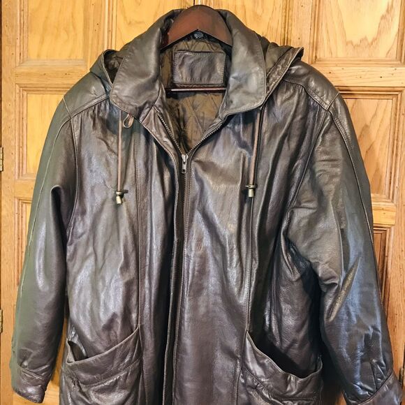 Vintage 90s Jacqueline Ferrar Soft Leather Coat Women's Large Brown Hooded Zip - Picture 3 of 13